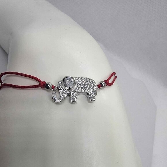 NEW Sterling Silver 925 Elephant Design With Red String Bracelet - Picture 1 of 3
